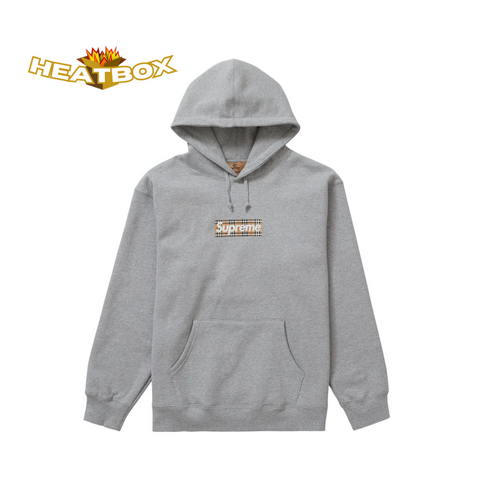 Supreme "Burberry Box Logo" Hooded Sweatshirt Heather Grey